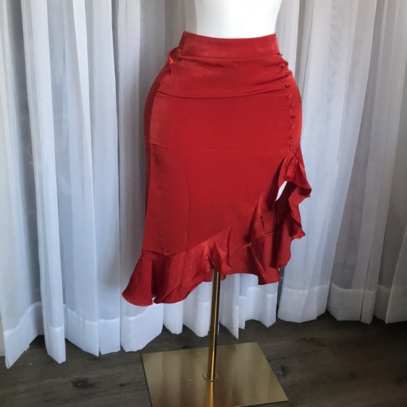 Rust Satin Ruffle Skirt - Picture 4 of 10